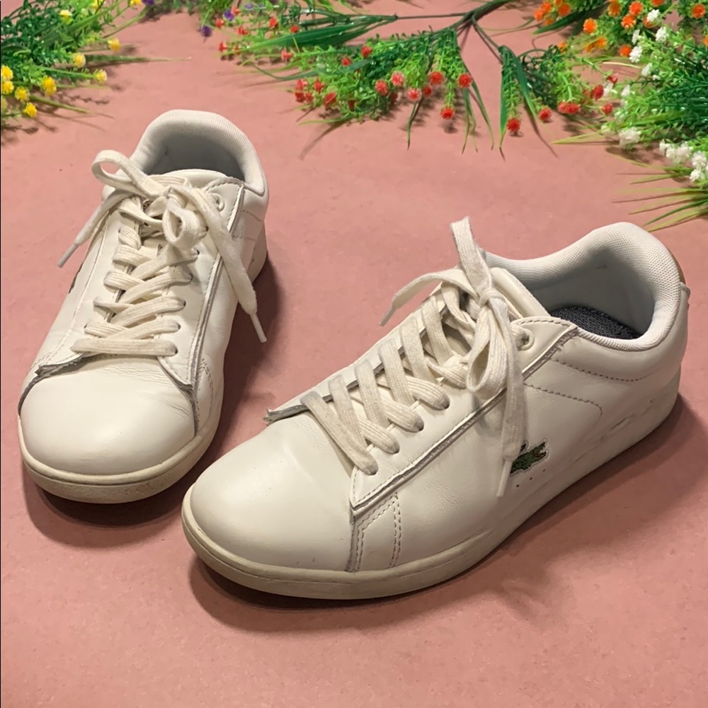 Lacoste White Low-Top Leather Sneakers with Green Logo
